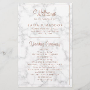 Modern Rose Gold Marble Budget Wedding Program