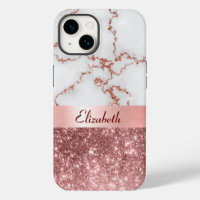 Modern Rose Gold Marble Faux Glitter Monogram