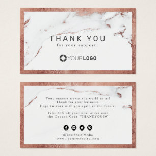 Modern rose gold marble luxe business thank you