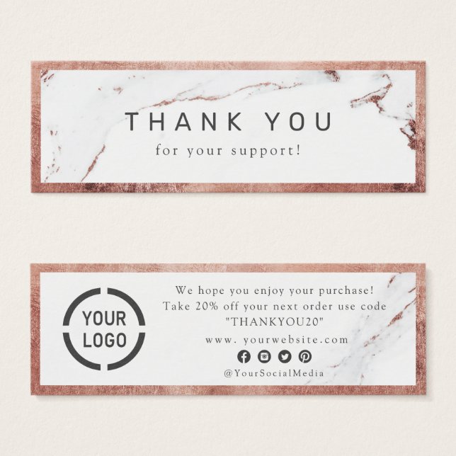 Modern rose gold marble luxe business thank you (Front & Back)