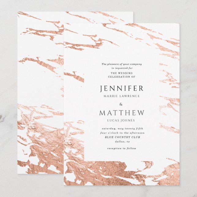 modern rose gold marble wedding invitation (Front/Back)
