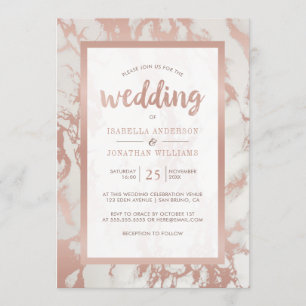 Modern Rose Gold Marble Wedding Invitation