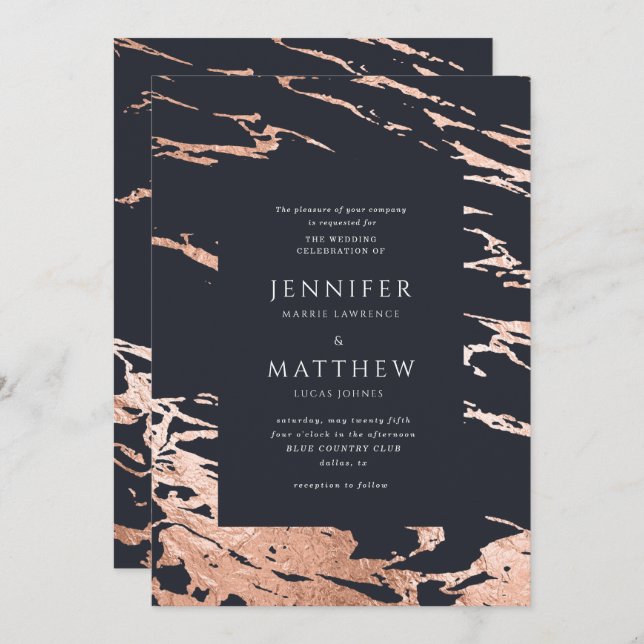 modern rose gold marble wedding invitation (Front/Back)