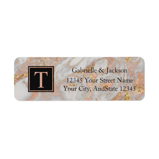 Modern Rose Gold Marble Wedding Monogram Return (Front)
