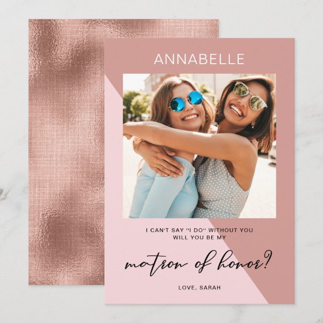 Modern Rose Gold Matron Of Honor Proposal Invitation (Front/Back)