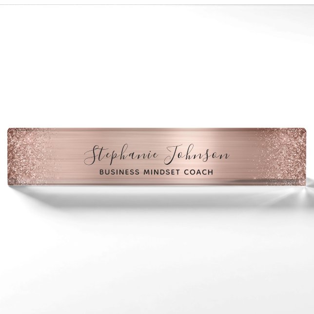 Modern Rose Gold Metallic Glitter Boss Lady Nameplate (Front)