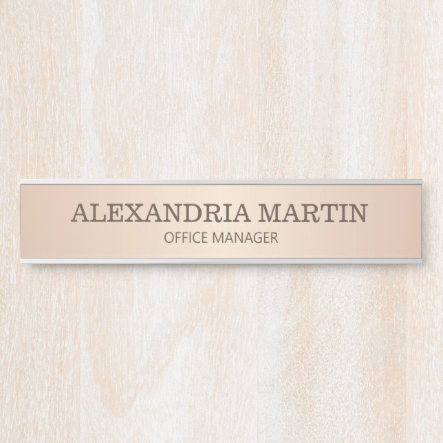 Modern Rose Gold Metallic Name Job Title Door Sign (Front)