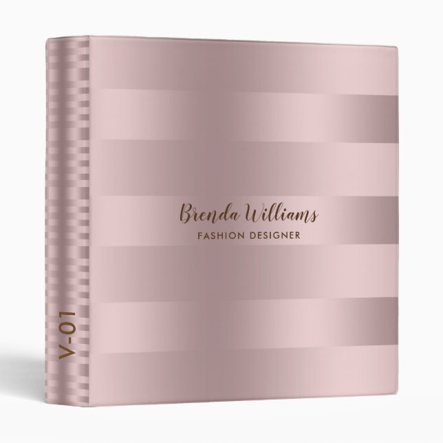 Modern Rose-gold Metallic Stripes Pattern Binder (Front/Spine)