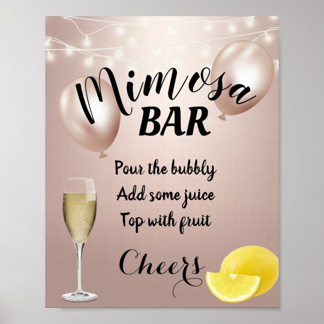 Modern Rose Gold Mimosa Bar Sign (Front)