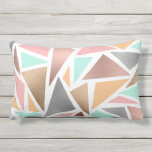 Modern Rose Gold Mint Metallic Triangles Geometric Lumbar Pillow<br><div class="desc">This modern, girly, and trendy geometric design is inspired by current fashion trends, combining metallic with geo prints and popular colour schemes. It features faux printed rose gold, gold, silver, mint teal green, medium pink, and golden yellow triangles on a simple white background. This is the perfect design to exude...</div>