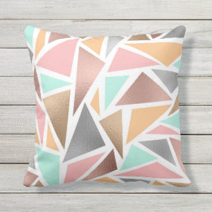 Modern Rose Gold Mint Metallic Triangles Geometric Outdoor Pillow