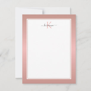 Modern Rose Gold Monogram Chic Girly Note Card