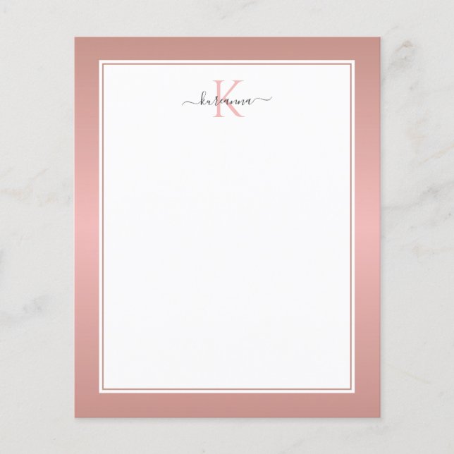 Modern Rose Gold Monogram Chic Girly Note Card (Front)