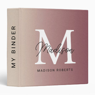Modern Rose Gold Monogram Name Binder
