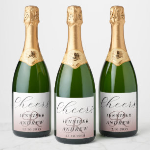 Modern Rose Gold Monogram Wedding  Sparkling Wine  Sparkling Wine Label