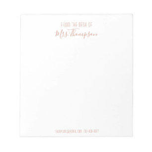 Modern Rose Gold Name Script From The Desk Of Notepad