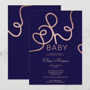 Modern rose gold navy calligraphy Oh baby shower Invitation