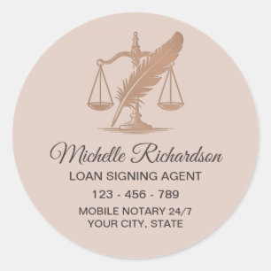 Modern Rose Gold Notary Loan Signing Agent Custom Classic Round Sticker