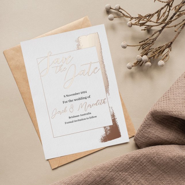 Modern Rose Gold Paint Stripe Save the Date (Creator Uploaded)