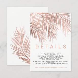 Modern rose gold palm tree elegant wedding details enclosure card