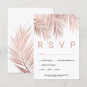Modern rose gold palm tree food RSVP wedding Card