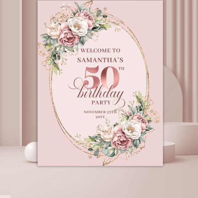 Modern Rose Gold Pastel Pink 50th Birthday Celebra Tapestry (Modern Rose Gold Pastel Pink 50th Birthday Celebration Backdrop

)
