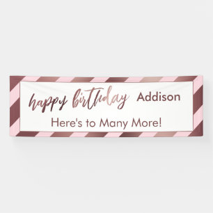 Modern Rose Gold Pastel Pink Stripe Happy Birthday Banner