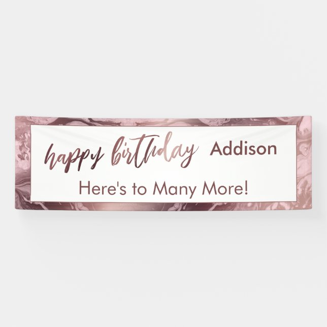 Modern Rose Gold Pastel Pink Stripe Happy Birthday Banner (Horizontal)