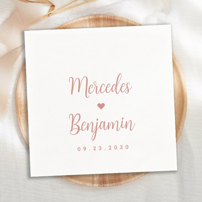 Modern Rose Gold Personalized Heart Wedding  Napkin (Creator Uploaded)