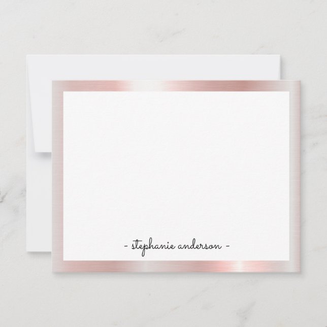Modern Rose Gold Personalized Stationery Card (Front)