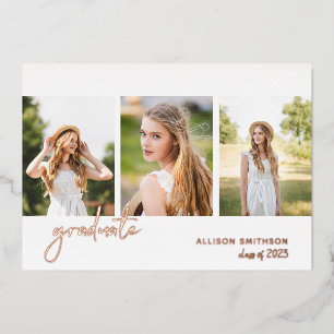 Modern Rose Gold Photo Collage Graduation Foil Inv
