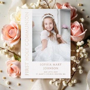Modern Rose Gold Photo Girl First Communion