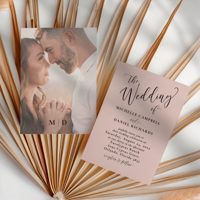 Modern Rose Gold & Photo Wedding Invitation (Creator Uploaded)