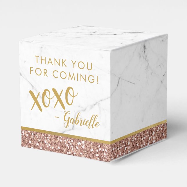 Modern Rose Gold Pink Glitter Marble xoxo Favor Box (Front Side)