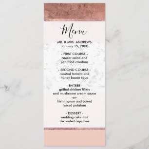 Modern Rose Gold Pink Marble Colour Block Pattern Menu