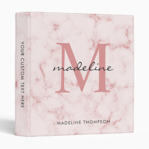 Modern Rose Gold Pink Marble Monogram Binder