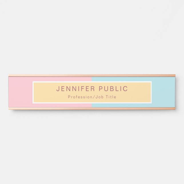 Modern Rose Gold Pink Yellow Blue Template Elegant Door Sign (Front)