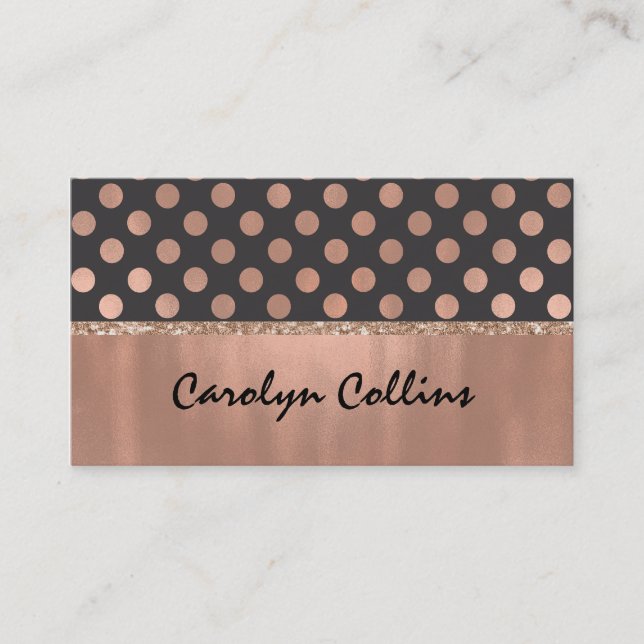Modern Rose Gold Polka Dot Business Card (Front)