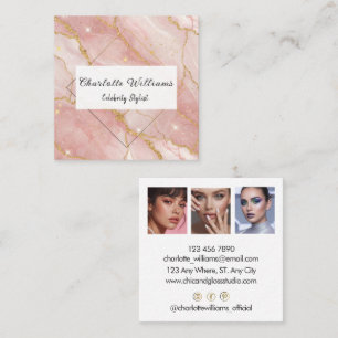 Modern Rose Gold Quartz Glam Stylist Square Business Card
