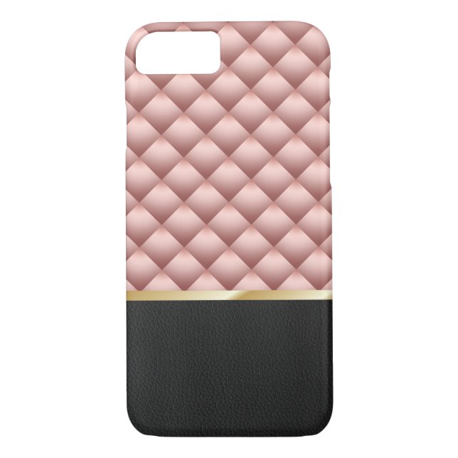 Modern Rose Gold Quilted Background Black Leather Case-Mate iPhone Case (Back)