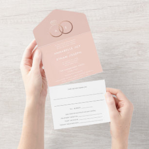 Modern Rose Gold Rings Blush Wedding All In One In Invitation