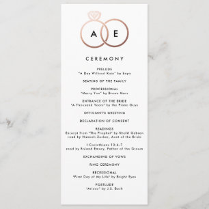 Modern Rose Gold Rings Custom Wedding Program