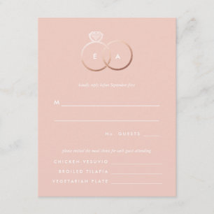 Modern Rose Gold Rings Wedding RSVP Reply Card