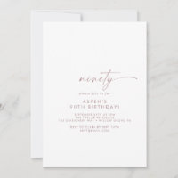 Modern Rose Gold Script 90th Birthday Party