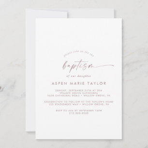 Modern Rose Gold Script Baptism Invitation