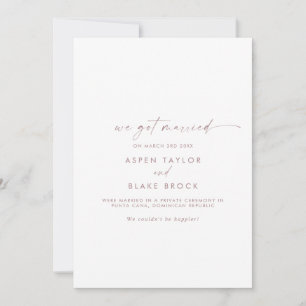Modern Rose Gold Script Elopement Announcement