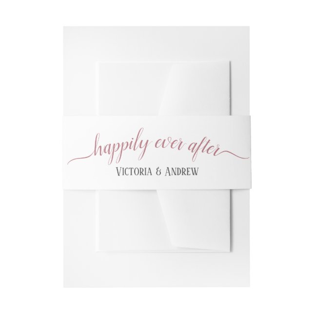 Modern Rose Gold Script Minimal Wedding Invitation Belly Band (Front Example)