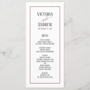 Modern Rose Gold Script Minimal Wedding Menu
