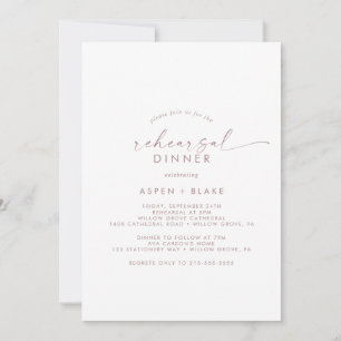 Modern Rose Gold Script Rehearsal Dinner Invitation