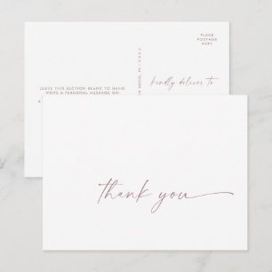 Modern Rose Gold Script Thank You Postcard
